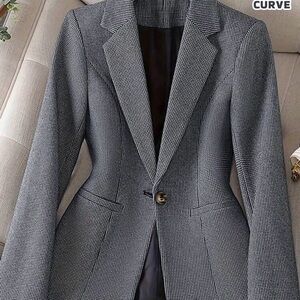 Women Plus Size Blazer Jacket Jacquard Fabric With Pockets